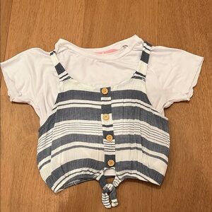 Kensie Girl White Tee with Blue and White Stripes